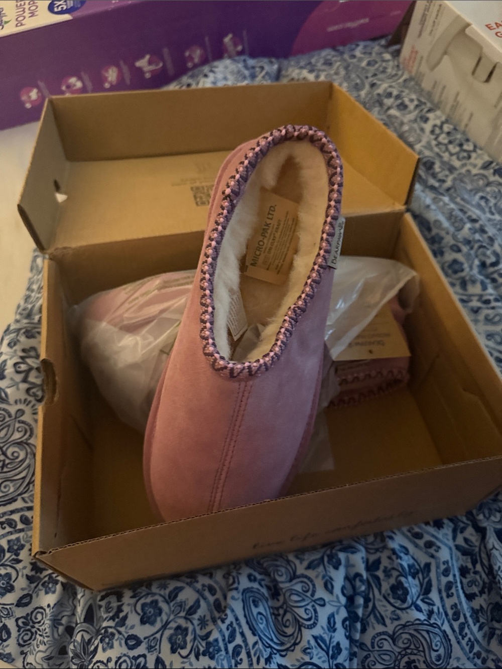 BearPaw Pink Girls' Plush-Lined Moccasin Slippers with Braided Trim